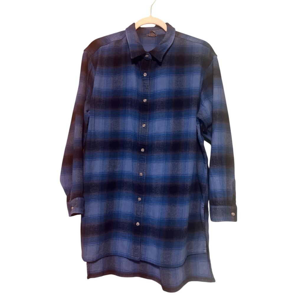 Eddie Bauer Ballard Tunic Flannel Shirt Blue Plaid Size Medium